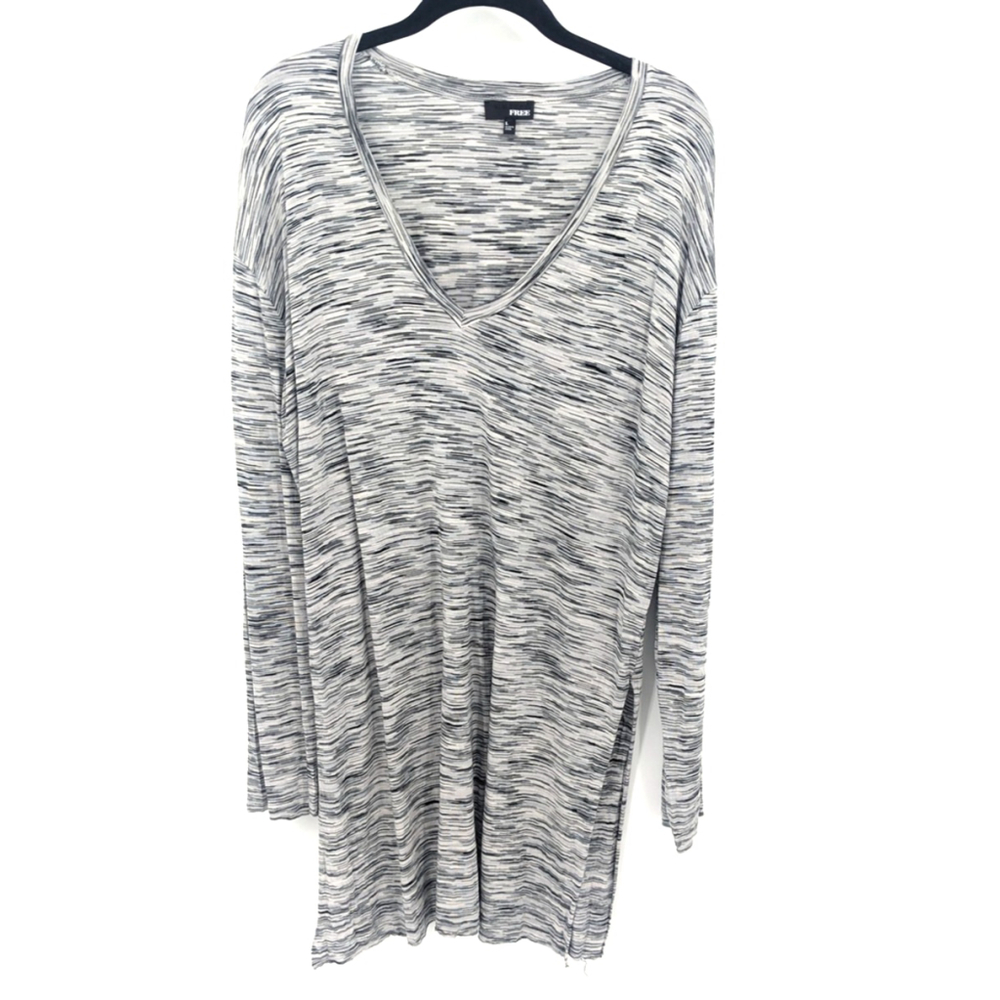 Wilfred Free Top Womens Large Gray Black Long Sleeve V Neck Lightweight Tunic